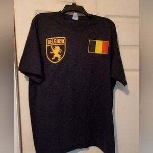 Port & Company XL Black Belgium Flag Coat Of Arms Cotton T Shirt Tee